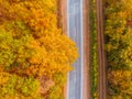 aerial view of autumn highway in forest Royalty Free Stock Photo