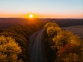 aerial view of autumn highway in forest Royalty Free Stock Photo