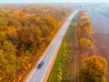 aerial view of autumn highway in forest Royalty Free Stock Photo