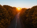 aerial view of autumn highway in forest Royalty Free Stock Photo