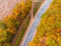 aerial view of autumn highway in forest Royalty Free Stock Photo