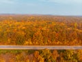 aerial view of autumn highway in forest Royalty Free Stock Photo