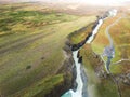 Aerial view of autumn landscape surrounding the Gullfoss waterfall Royalty Free Stock Photo