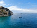 Aerial view of Avalon bay with sailboat, Santa Catalina Island, USA Royalty Free Stock Photo
