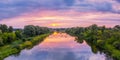 Aerial view on awesome colorful sunrise over The Seym River