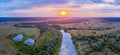 Aerial view on awesome colorful sunrise over The Seym River