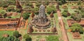 Aerial view of Ayutthaya temple, Wat Ratchaburana, empty during covid, in Phra Nakhon Si Ayutthaya, Historic City in