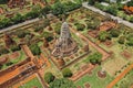 Aerial view of Ayutthaya temple, Wat Ratchaburana, empty during covid, in Phra Nakhon Si Ayutthaya, Historic City in