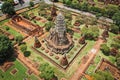 Aerial view of Ayutthaya temple, Wat Ratchaburana, empty during covid, in Phra Nakhon Si Ayutthaya, Historic City in Royalty Free Stock Photo