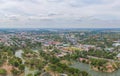 Aerial view of Ayutthaya town near Bangkok, Thailand. Tourism city in Asia. Hotels and residential buildings with blue sky at noon