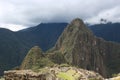 An aerial view of the back section of Machu Picchu with the astronomical buildings atop Huayna Picchu in the background Royalty Free Stock Photo