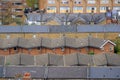 Aerial view of back to back terraced housing in London