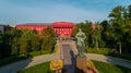 Aerial view back view statue of the writer Taras Grigorovich Shevchenko in park