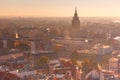Aerial view backlit of Old Town, Riga, Latvia Royalty Free Stock Photo
