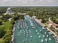 Wilmette Harbor Aerial with Baha`i Temple Royalty Free Stock Photo