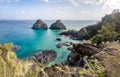 Aerial view of Baia dos Porcos and Morro Dois Irmaos - Fernando de Noronha, Pernambuco, Brazil Royalty Free Stock Photo