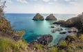 Aerial view of Baia dos Porcos and Morro Dois Irmaos - Fernando de Noronha, Pernambuco, Brazil Royalty Free Stock Photo