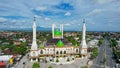 Aerial view of Baiturrahman Sukoharjo Grand Mosque. It is the largest mosque in Southeast Asia. Solo - Indonesia. December 6, 2021