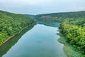 Aerial view of a Bakota Bay, located over flooded Bakota village, part of the National Environmental Park Podilski Tovtry in