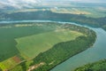 Aerial view of a Bakota Bay, located over flooded Bakota village, part of the National Environmental Park Podilski