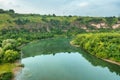 Aerial view of a Bakota Bay, located over flooded Bakota village, part of the National Environmental Park Podilski