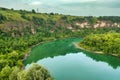 Aerial view of a Bakota Bay, located over flooded Bakota village, part of the National Environmental Park Podilski