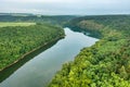 Aerial view of a Bakota Bay, located over flooded Bakota village, part of the National Environmental Park Podilski