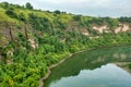 Aerial view of a Bakota Bay, located over flooded Bakota village, part of the National Environmental Park Podilski Tovtry in