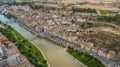 Aerial view of Balaguer with the river Segre, La Noguera, Province of Lleida, Catalonia, Spain Royalty Free Stock Photo