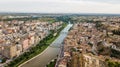 Aerial view of Balaguer with the river Segre, La Noguera, Province of Lleida, Catalonia, Spain Royalty Free Stock Photo