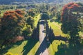 Aerial view of Bali Handara. The Hindu Temple with ancient gate with pathway in park garden at noon. Hindu architecture landscape Royalty Free Stock Photo