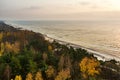 Aerial view of the Baltic Sea shore line near Klaipeda city, Lithuania. Beautiful sea coast on chilly autumn day Royalty Free Stock Photo