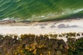 Aerial view of the Baltic Sea shore line near Klaipeda city, Lithuania. Beautiful sea coast on chilly autumn day Royalty Free Stock Photo