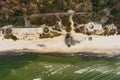 Aerial view of the Baltic Sea shore line near Klaipeda city, Lithuania. Beautiful sea coast on chilly autumn day Royalty Free Stock Photo