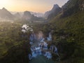Aerial view of Ban Gioc-Detian Falls in Northern Vietnam. Royalty Free Stock Photo