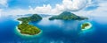 Aerial view Banda Islands Moluccas archipelago Indonesia, Pulau Gunung Api, lava flows, coral reef white sand beach. Top travel Royalty Free Stock Photo
