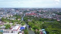 Aerial view of Bang Khun Thian Canal with nature trees, Wutthakat district, Bangkok City, Thailand in urban city in Asia.