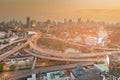 Aerial view Bangkok city central business downtown with highway overpass Royalty Free Stock Photo