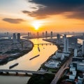 Aerial View of Bangkok City with Chao Phraya River