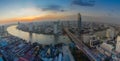 Aerial view of Bangkok city with Chao Phraya river Royalty Free Stock Photo