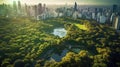 Aerial view of Bangkok city Lumpini public park with office building urban background Thailand. Generative Ai