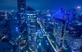 Aerial view of Bangkok city at night in Thailand. cityscape of Modern buildings, urban architecture and road traffic Royalty Free Stock Photo