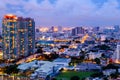 Aerial view Bangkok city night view Modern building condominium