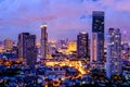 Aerial view Bangkok city night view Modern building condominium