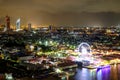 Aerial view Bangkok city night view Modern building condominium