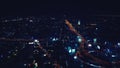 Aerial view of Bangkok city, Thailand at night. Landscape view of town with colorful light, street or road, transportation Royalty Free Stock Photo