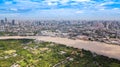 Aerial View of Bangkok skyline and view of Chao Phraya River Vie Royalty Free Stock Photo