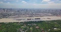 Aerial View of Bangkok skyline and view of Chao Phraya River View from green zone in Bang Krachao, Phra Pradaeng, Samut Prakan Pro