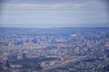 Aerial view of Bangkok Thailand and surrounding landscape, modern office buildings, condominium, living place in Bangkok city down