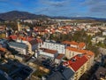 Aerial view of Banska Bystrica city center during winter with Prasiva mountain on horizont Royalty Free Stock Photo